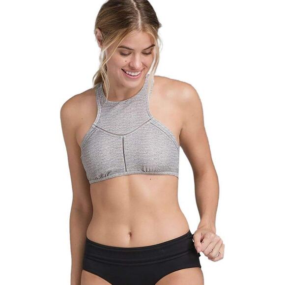 PrAna Azra Bikini Top High Neck Light Gray Swimwear Swim Womens Medium Strappy - Picture 1 of 6